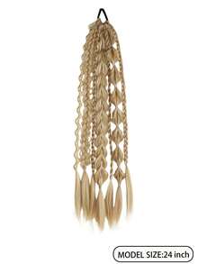 24-Inch Pre-Woven Ponytail Wig For Women, Bohemian Style Multi-Strand Braid Extensions, Elastic Hair Tie Suitable For Holiday And Party Looks. - Multicolor - View 7