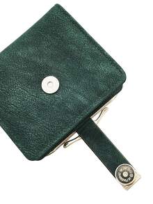 Women's Short Wallet Card Holder, INS Style Vintage Metal Clasp, Textured PU Leather, Multi-Layer Card Slots, Large Capacity Design, Exquisite Snap Closure, Elegant Fashionable, Wear-Resistant Durable, Compact And Lightweight, Easily Matches Your Daily Outfit - Dark Green - View 5