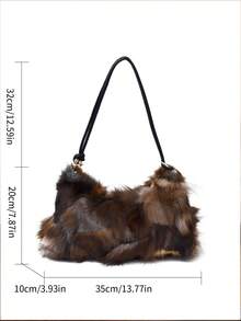 Women's Soft Fluffy Faux Fur Underarm Shoulder Bag, Metal Buckle Strap, Zipper Closure, Vintage Lazy Maillard Style, Brown Atmospheric Bag, Suitable For Shopping, Dating, Commuting And Daily Wear, Multifunctional Fashion Accessory - Brown - View 8