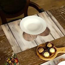 1/4/6pcs Minimalist Faux Wood Grain Heart Pattern Printed Placemats, Heat Resistant Table Mats For Home Kitchen, Table Protection, Kitchen Dining Table, Party Decor - Multicolor - View 12