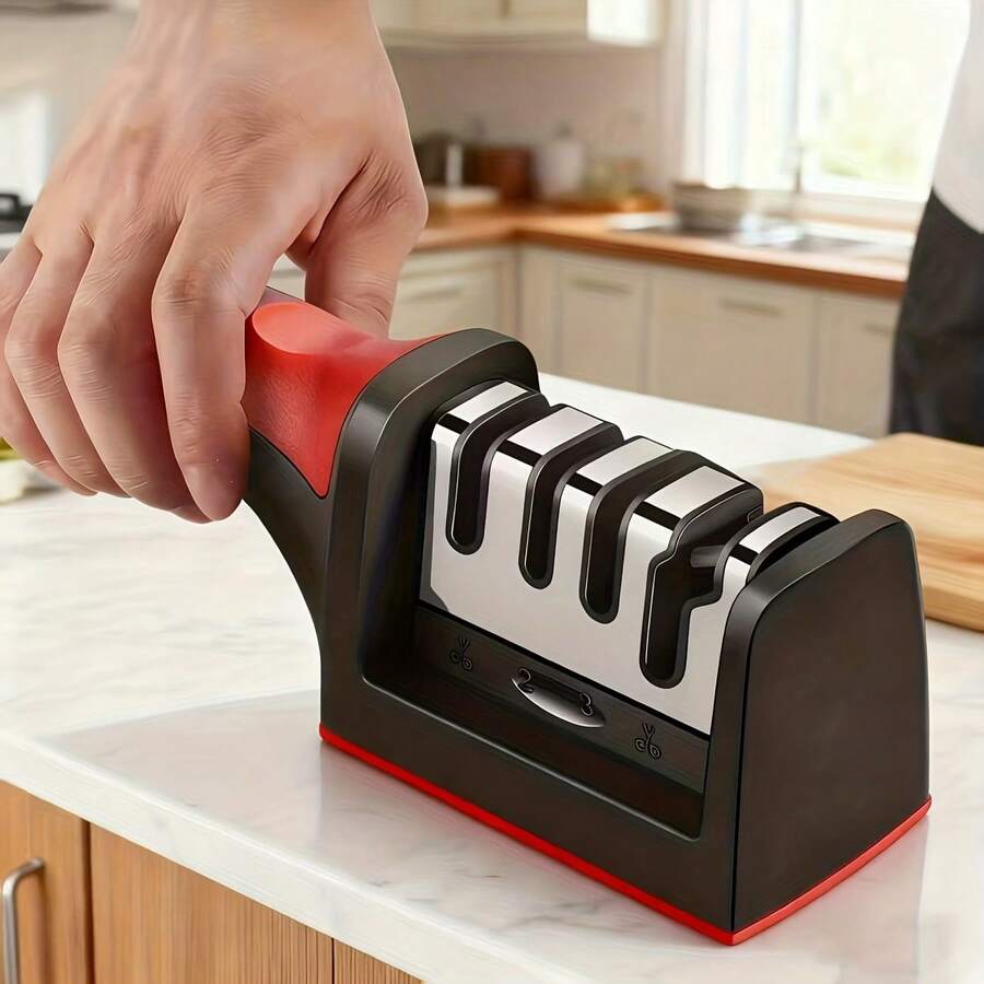 1pc - Multi-Function 4-Stage Knife Sharpener, Suitable For Quickly And Easily Sharpening Dull Knives, Made Of Durable ABS Material, Can Be Hung For Storage, Essential Kitchen Tool For Efficient Cutting