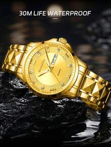 SUNKTA LIGE Men's Fashion Brand Watch Luminous Date Quartz Watch Water-Resistant Stainless Steel Band Luxury Minimalist Watch For Men - Gold - View 6