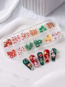 1 Box 12 Styles Cross-Border New Christmas Nail Art Decorations, Cartoon Nail Art Decorations, Christmas Tree, Cute Reindeer, Snowman, Bell, Christmas Tree, Resin Nail Rhinestone Accessories - Multicolor - View 3