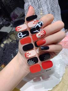 1pc Halloween Dark Style Nail Stickers, Ghost Face Blood Drop Spider Web Design, Red & Black Contrast Color Full Nail Decals, Party Holiday Photo Versatile, Easy To Apply And Remove - Multicolor - View 8