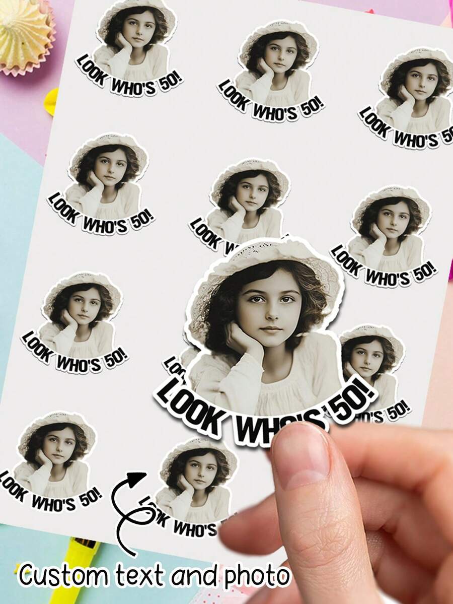 UNICCUT Custom Birthday Photo With Text Age Number Stickers Personalized Face Photo Self-Adhesive Label Stickers Birthday Party Decoration - Multicolor - View 1