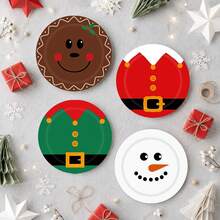 5pcs/20pcs/60pcs Christmas Party Paper Plates, 7-Inch,Featuring Red And Green Holiday Belt, Snowman, And Gingerbread Man Designs; Suitable For Christmas Parties And Winter Holiday Gatherings. - View 5