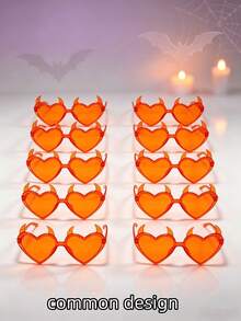 1 Pair/10 Pairs Devil Horn Heart-Shaped Party Glasses, Halloween Cosplay Photo Prop Decorative Glasses - Orange-red - View 6