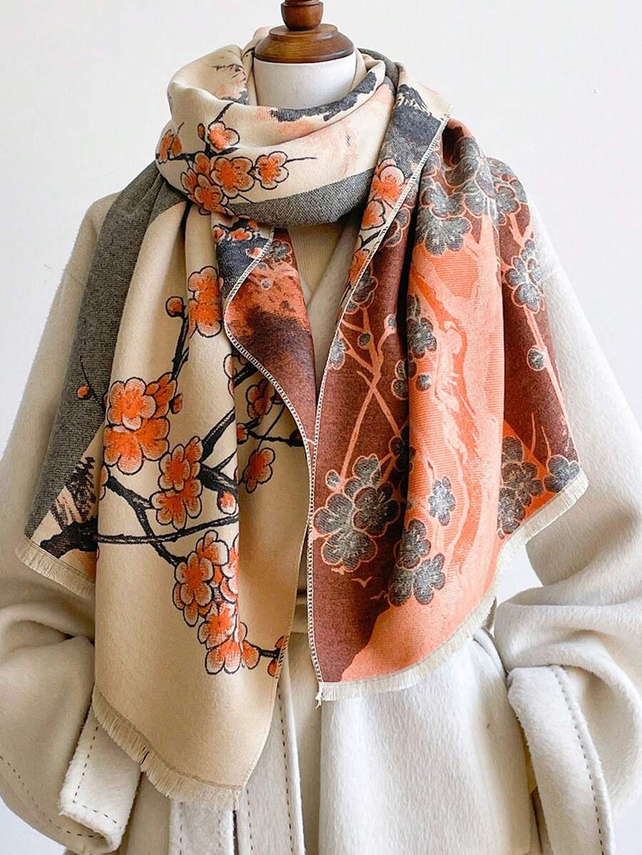 1pc Winter Holly Short Tassel Scarf Shawl Blanket Neck Warmer, Soft Lightweight Fashion, Suitable For Daily Casual, Party, Travel, Office, Wedding Gift - Multicolor - View 1