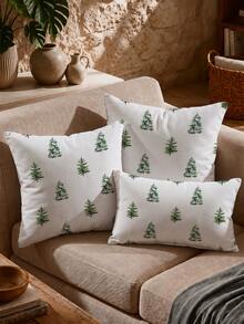 1pc Christmas Minimalist Christmas Tree Pattern Waffle Fabric Cushion Cover, Single-Sided Printed Soft Waffle Polyester Material, Waffle Pillowcase Suitable For Room Decoration, Modern Minimalist Sofa Living Room Decor, Gift Giving, Party Decoration - Multicolor - View 7