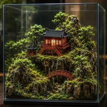 Miniature Chinese Ancient Architecture Model, Traditional Chinese Pagoda Garden Decor With Dual-Use For Water And Land, Stable Placement, For Bonsai Landscape - Multiple Styles - View 2