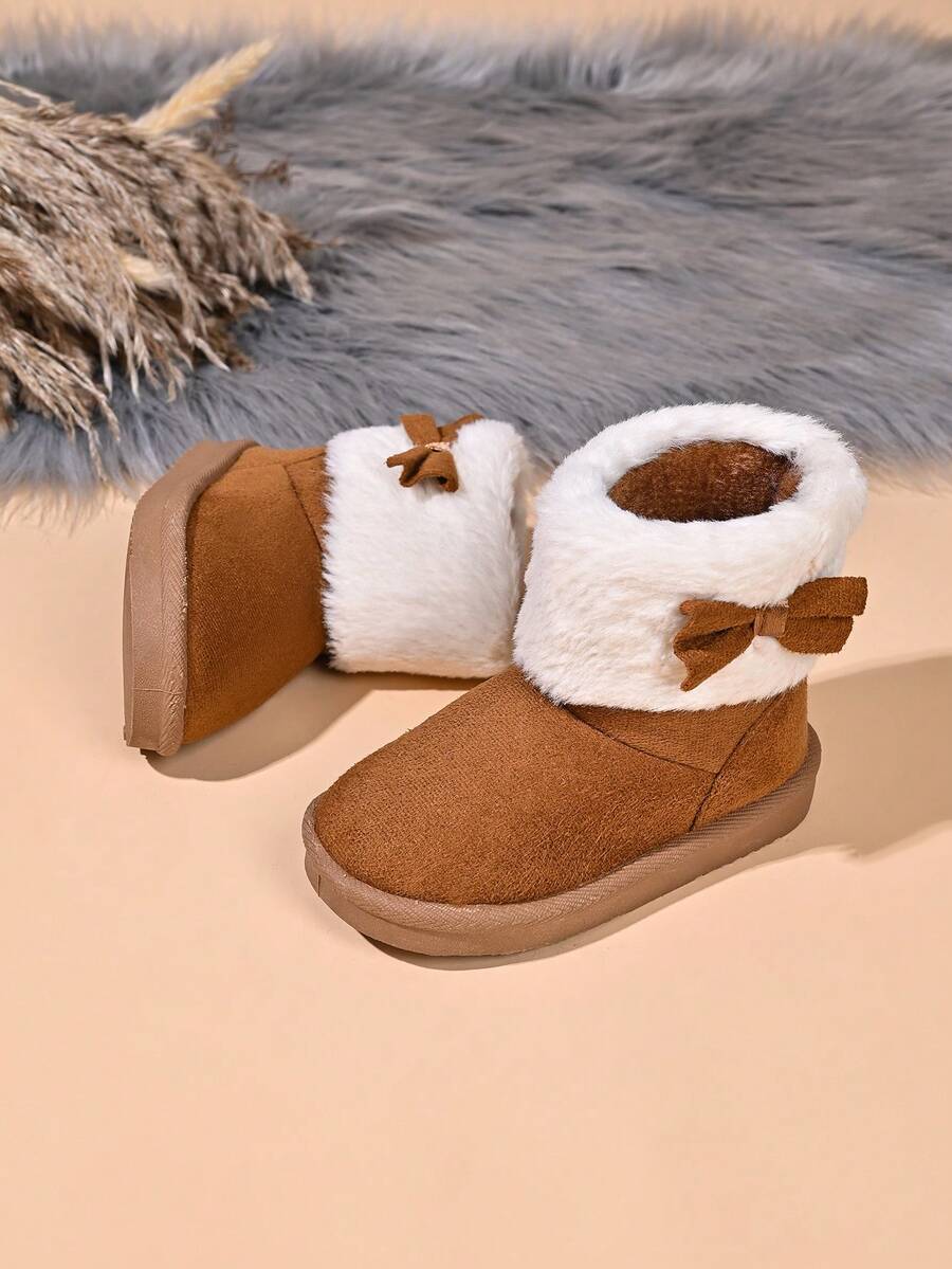 Children's Comfortable Snow Boots With Faux Fur Collar And Non-Slip Rubber Sole - Brown - View 1