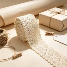 Vintage Lace Ribbon 6.5cm Wide 2M/5M/10M, Beige White Crochet Lace Trim For Sewing Crafts, Gift Wrapping, Wedding Decor - A - View 3