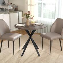 Round Dining Table For 2 People With Wood-Look Top And Cross Steel Base, Brown - Dark Brown - View 7