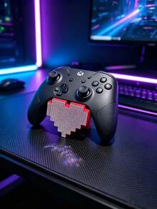 Pixel Heart Ornament With Rhinestone Detail, Pink/Red/White Glitter 8-Bit Love Decor, Cool Gaming Desk Accessory, Gift For Gamers, Cute Room Decor. - View 13