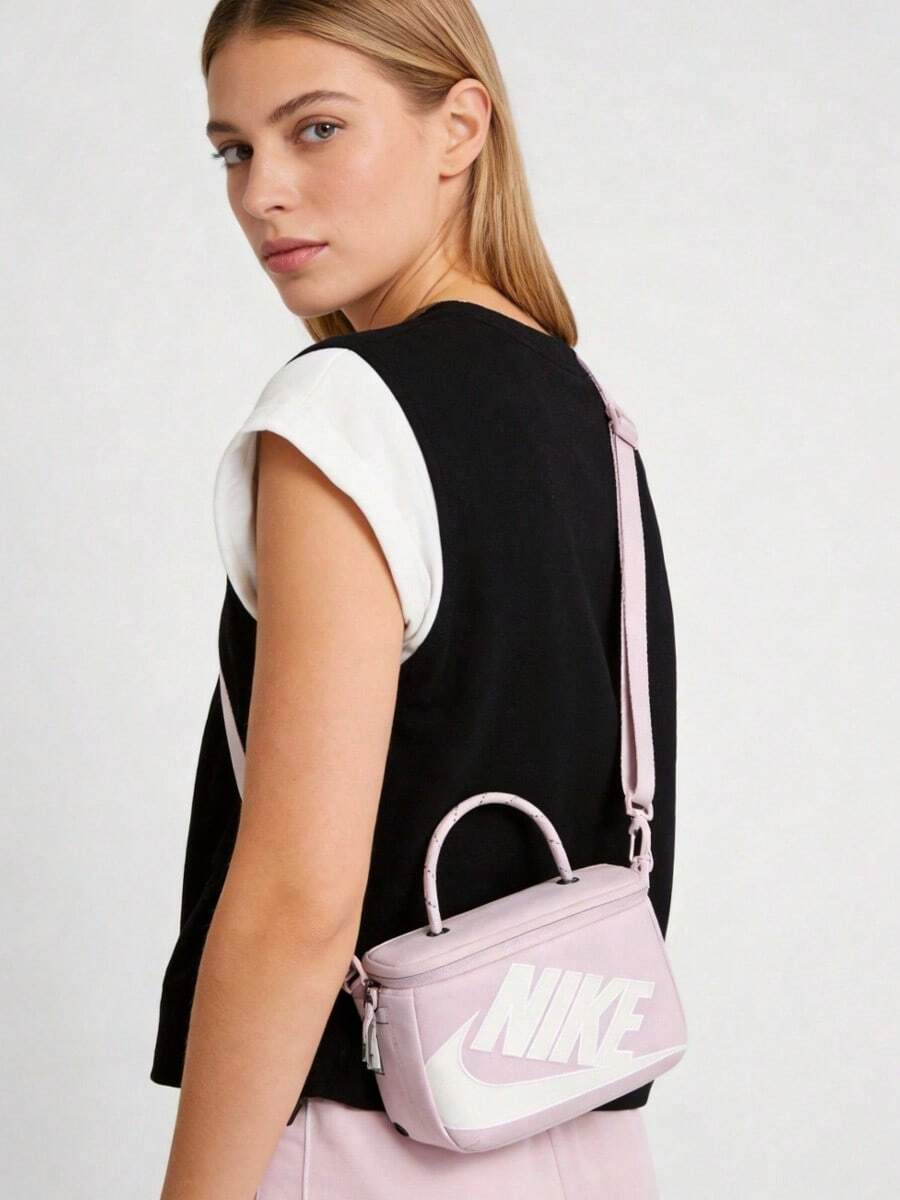 Tas tangan Nike berkapasitas kecil 2,4L, gaya sporty sederhana, desain kotak sepatu, penyimpanan praktis, tas selempang kain modis, warna pink dan ungu. - merah muda ungu - View 1