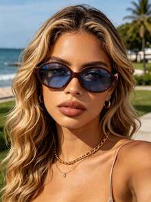 1 Pair Women's INS Style Oval Frame Sunglasses, Perfect Blend Of Modern ...