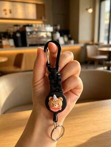 Cute Animal Retractable Lanyard Colorful Braided Rope Enhanced Pull Force Anti-Theft Device Retractable Keychain Thickened Twisted Rope Outdoor Retractable Lanyard Work ID Badge Retractable Clip Multifunctional Anti-Loss Keychain - Multicolor - View 4