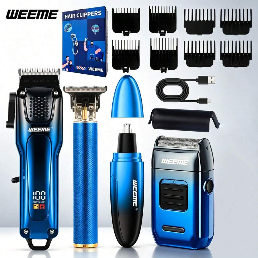 WEEME 4PCS/3PCS Rechargeable Hair Clippers Gifts For Men, Professional Barber Grooming Kit For Hair Beard Nose Trimming