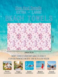 1 pieza Toalla de playa rosa con diseño de pulpo de dibujos animados, toalla de playa extra grande de microfibra súper suave, altamente absorbente, adecuada para viajes, piscina, buceo, surf, yoga, camping, disponible en varios tamaños, accesorios de playa - Multicolor - Ver 14