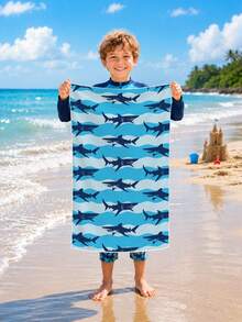 1pc Shark Wave Pattern Kids Beach Towel, Super Absorbent Large Beach Blanket, Suitable For Travel, Swimming Pool, Diving, Surfing, Yoga, Camping, Available In Multiple Sizes, Beach Accessories - Multicolor - View 6