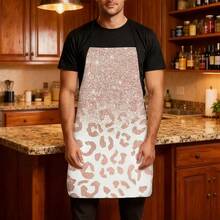 1pc Rose Gold Glitter Leopard Print Apron, Featuring Gradient Pink Leopard Pattern, Durable Cooking Apron Suitable For Bakers, Cake Decorators, BBQ Enthusiasts, Gardeners, Painters, Nail Artists - Perfect Gift For Home And Professional Chefs - Multicolor - View 7