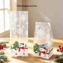 100pcs Christmas Snowflake Gift Bags - Transparent Plastic Packaging, Suitable For Holiday Parties, New Year, Thanksgiving - Multi-Purpose Gift Bags, Decorative Packaging Bags - Matte White - View 7