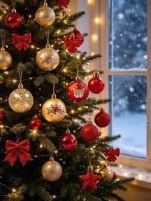 35pcs Christmas Ball Ornaments Classic Christmas Decoration Ball Set, Shatterproof Hanging Decor, Suitable For Christmas Tree, Christmas, Birthday, Holiday, Wedding Party, Home Decor, Create Festive Atmosphere - A - View 7