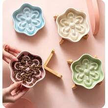 Flower-Shaped Slow-Cooking Bowl - Ceramic Anti-Tip Dog And Cat Bowl With Rack - Anti-Choking Slow-Feeding Pet Food Dish - Small Dog Food Bowl - 250ml - View 1