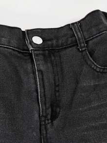 Teen Girl Casual Versatile Daily Wear Denim Jeans With Pockets And Buttons - Black - View 5