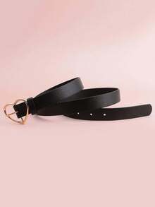 1PC Sweet Heart Buckle Black Belt For Women, French Style Versatile PU Leather Belt, Suitable For Skirts And Jeans, Waist Accessory For Dating And Outings - Casual Belts - View 4
