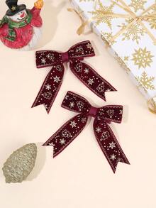 2PCS Christmas Snowflake Tulle Streamer Bows For Girls Festive Grosgrain Ribbon Decor Alligator Clips Holiday Party Hair Clips Kids Hair Accessories - Red - View 9