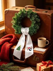 A-Z Letter Print Satin Wreath Sash, Long Decorative Ribbon With Christmas Tree, Santa Hat & Reindeer Antlers Pattern, Home Front Door Wreath Accessory, Holiday Gift Box Bow Ribbon, Christmas Party Home Decor, Gift For Family, Friends, Sisters, Holiday Gift, Back To School, Party Gift (Ribbon Only, Wreath Not Included) - Multicolor - View 7