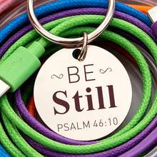 1pc Christian Scripture Stainless Steel Round Keychain Pendant Psalm 46:10 Home Christmas Holiday Commemorative Gift - A - View 1