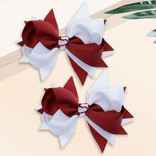 2Pcs 5 Inch Back To School Hair Bows, Two Tones Hair Bow, School Hair Bows,Girls Hair Bow Fashionable Children Hair Bows With Clips For Festivals - Burgundy - View 5