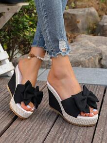 Summer New Slip-On Thick Platform Wedge Heel Slouchy Fashion Lightweight Non-Slip High Heel Sandals For Women (Runs Small) - Black Khaki - View 4