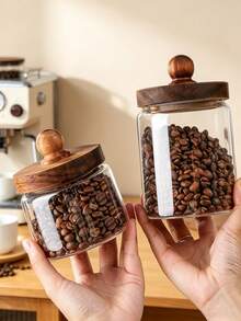 1pc Glass Storage Jar With Lid, Coffee Bean Storage Jar, Snack Storage Jar, Airtight Glass Container, Kitchen Storage Jar - Suitable For Tea, Dried Fruit, Nuts, Snacks, Grains - Multicolor - View 7