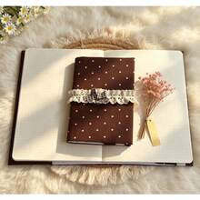 1pc Chocolate Polka-Dot Fabric Book Sleeve, A5/A6 Book Protector, Lace Bow Tie Strap Journal Cover, Vintage Wear-Resistant Book Pouch - Chocolate Polka‑Dot - View 4