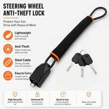 1pc Steering Wheel Lock With 3 Keys, Car Safety Belt Lock, Dual Vehicle Anti-Theft Device, Suitable For Most Cars, Trucks, And More - A - View 7