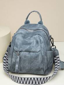 Vintage Distressed Backpack For Women, New Fashion Versatile Multi-Functional Shoulder Crossbody Bag. Large Capacity Main Compartment Easily Holds Daily Essentials. 3-In-1 Design, Perfect For Daily Commute, Weekend Outings, And Short Trips. - Multicolor - View 13