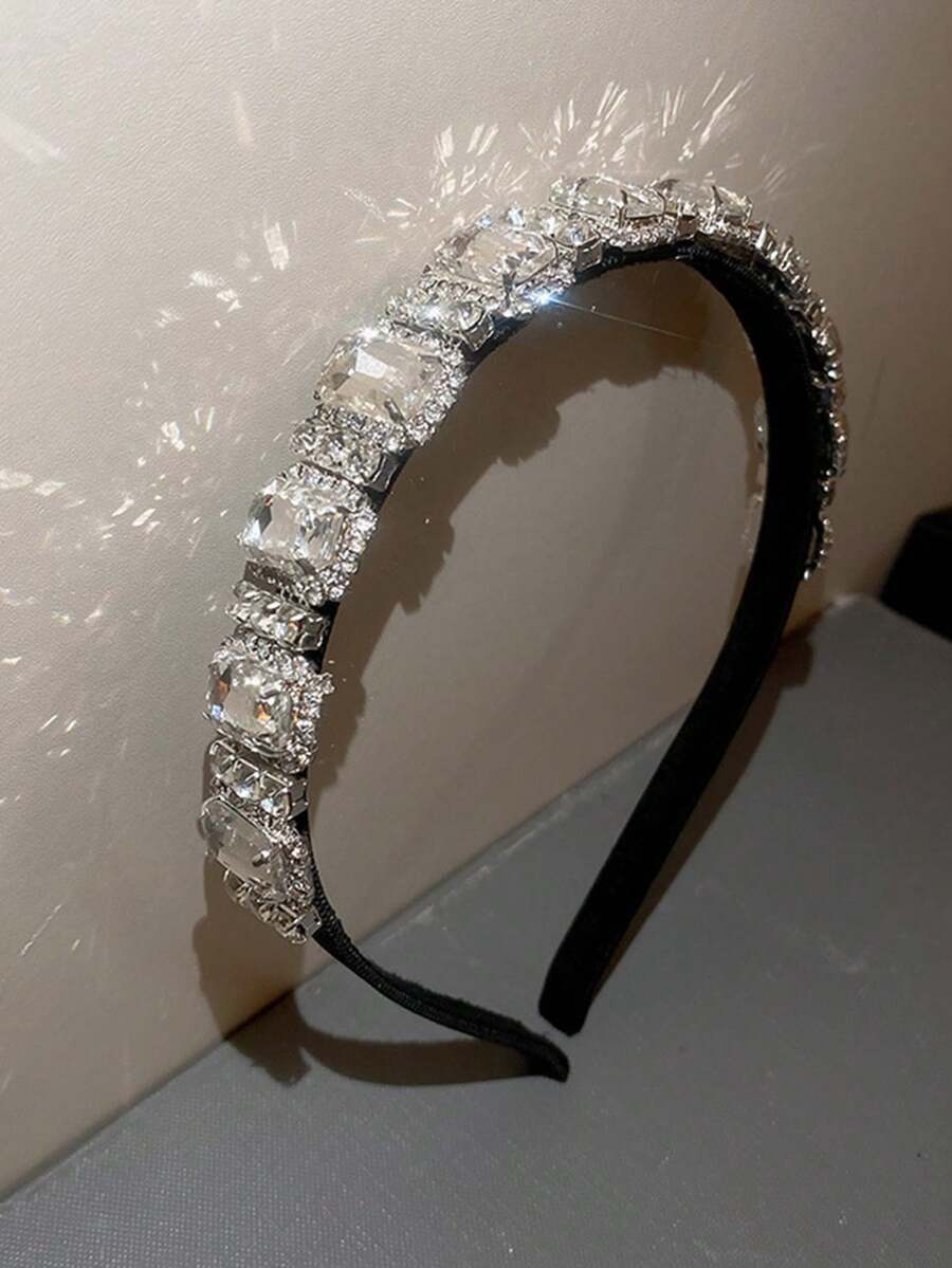 1pc Exquisite Elegant Rhinestone Square Hair Hoop, Headband, Hair Tie, Hair Accessory, Headband, Hair Ornament - Multicolor - View 1