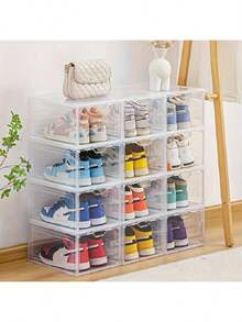 1pc Transparent Plastic Shoe Storage Box, Flip Lid Stackable Design, Dust-Proof Storage, Space-Saving Closet Organizer, Clear Storage Box 31*21*12cm, Suitable For Sneakers, Boots, High Heels, Slippers - View 5