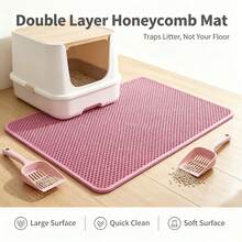 Double Layer Honeycomb Cat Litter Mat, Waterproof Washable Anti-Tracking Pet Mat, Suitable For Cat Litter Box, Multiple Colors Available - Pink - View 4