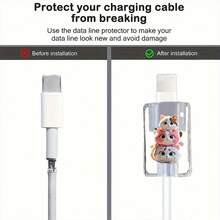 4件組可愛貓咪花朵數據線保護夾,適用於Apple iOS手機充電線,防斷線線材配件 - 花朵疊疊貓組合 - 查看 4