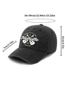 1pc Vintage Nashville EST 1804 Dad Hat, Crossed Guitar Print Washed Distressed Baseball Cap, Casual Sun Hat For Country Music Fans Travel - A - View 8