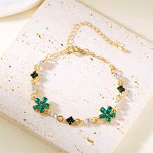 1pc Stainless Steel Plated Floral Rhinestone Pendant Bracelet, Luxury Women's Accessory Suitable For Party, Date, Work - Star - View 5