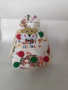 Christmas Drawstring Gift Bag, Xmas Santa Print Candy Goodie Pouch With Handle, Festive Present Wrapping Sack For Christmas Eve Party Favors, Lovely Holiday Treat Storage Bag For Gift Giving Celebration - Multicolor - View 12