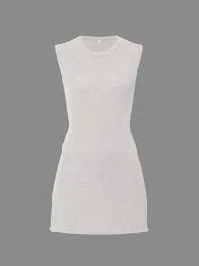 Summer Women's Fashion Elegant Dress, Solid Color Loose One-Shoulder White Dress, Suitable For Commuting, Dating And Daily Wear - Apricot - View 4