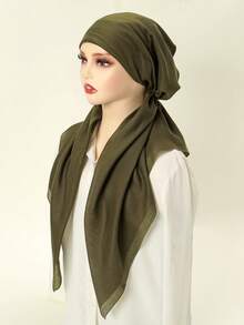 1件裝女款純色穆斯林頭巾，時尚極簡均碼標準版Hijab，透氣適用於祈禱與戶外穿著，適合日常穿搭，女用頭巾 - 頭巾 - 查看 38