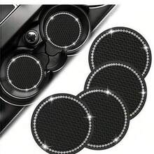 1pc/2pcs Car Cup Holder Coasters, Shiny Cup Holder Inserts, Universal Anti-Slip Silicone Cup Holder Decor, Car Interior Mat, 7cm/2.75in Soft Crystal Rhinestone Rubber Pad Set, Round Car Beverage Cup Coaster, Car Interior Accessories - Multicolor - View 2