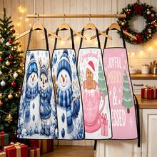 4pcs Christmas, Santa Claus, Bell, Snowflake, Reindeer, Christmas Tree, Snowman, Penguin, Gingerbread Man, Nutcracker, Christmas Animal Pattern Aprons, Suitable For Home Decor And Kitchen Use. Designed As Sleeveless Style, Perfect For Home Kitchen, Outdoor BBQ Cooking. This Printed Apron Is Unisex, Machine Washable And Reusable, Essential Kitchen Supplies, Top Choice For Christmas Gifts. - Multicolor - View 6